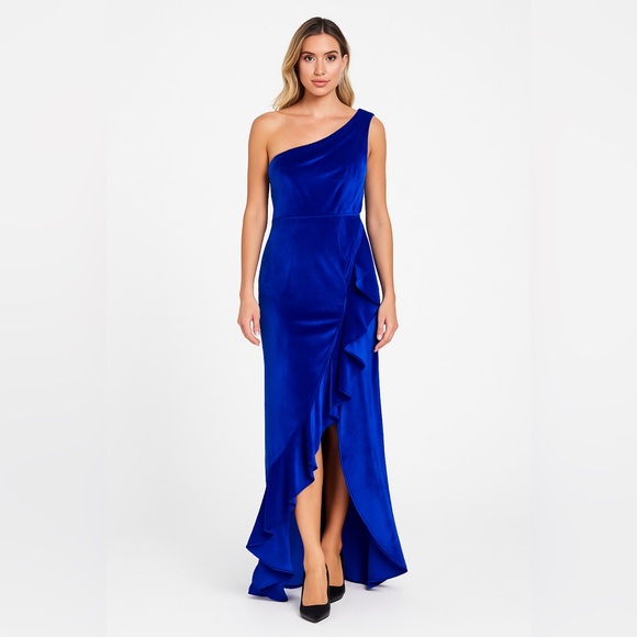 Elegant Blue One-Shoulder Dress - Picture 1 of 3